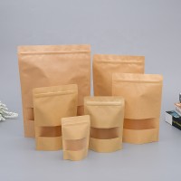 Yiwu wholesale doy pack  biodegradable stand up zipper pouch flat bottom mylar  food bag clear window kraft paper bag